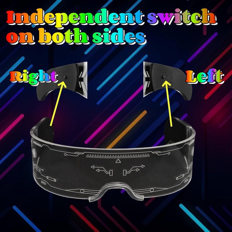 Xgood LED Glasses w/Bilateral 7 Colors & 4 Modes Futuristic Neon Sunglasses Cyberpunk Glasses for Rave Parties and Cosplay - Image 4